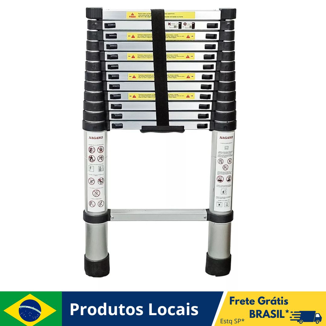 Escada Alumínio Telescópica 4.1 M 16 Degraus Multifuncional