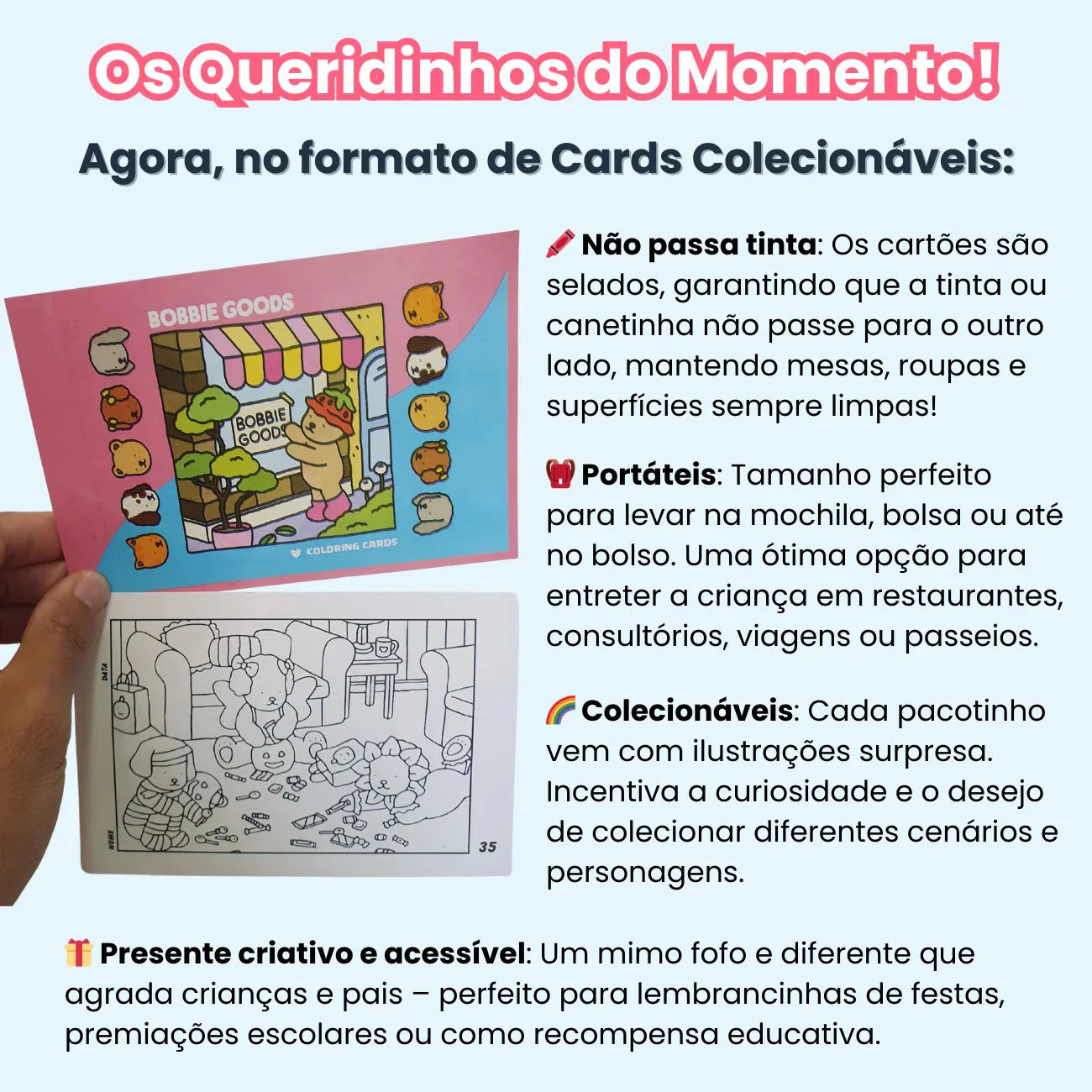 Cards Colecionáveis Bobbie Goods com Desenhos Surpresas Para Colorir