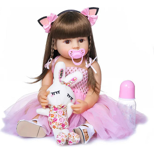 Boneca Bebê Reborn Realista 55cm com Acessórios Coelhinha