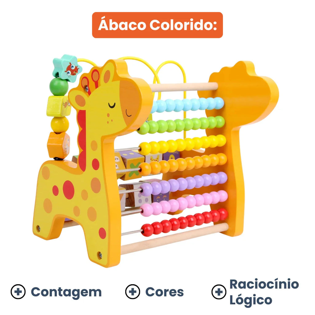 Brinquedo Educativo 3 em 1 Montessori: Ábaco Colorido, Aramado e Cubos Didáticos