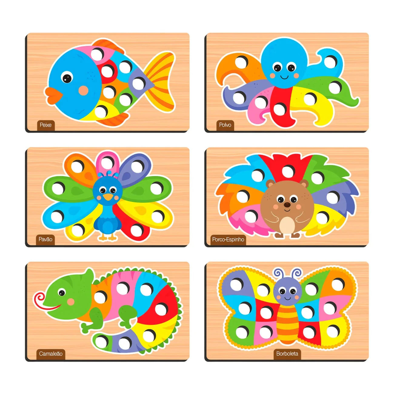 Brinquedo Pega Pompom de Madeira – Estímulo à Coordenação Motora e Cores 63 Peças