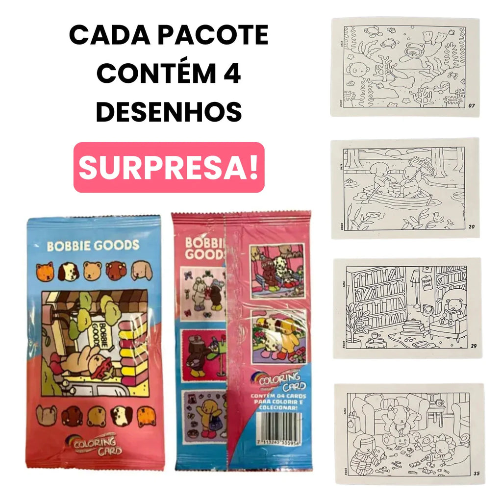 Cards Colecionáveis Bobbie Goods com Desenhos Surpresas Para Colorir