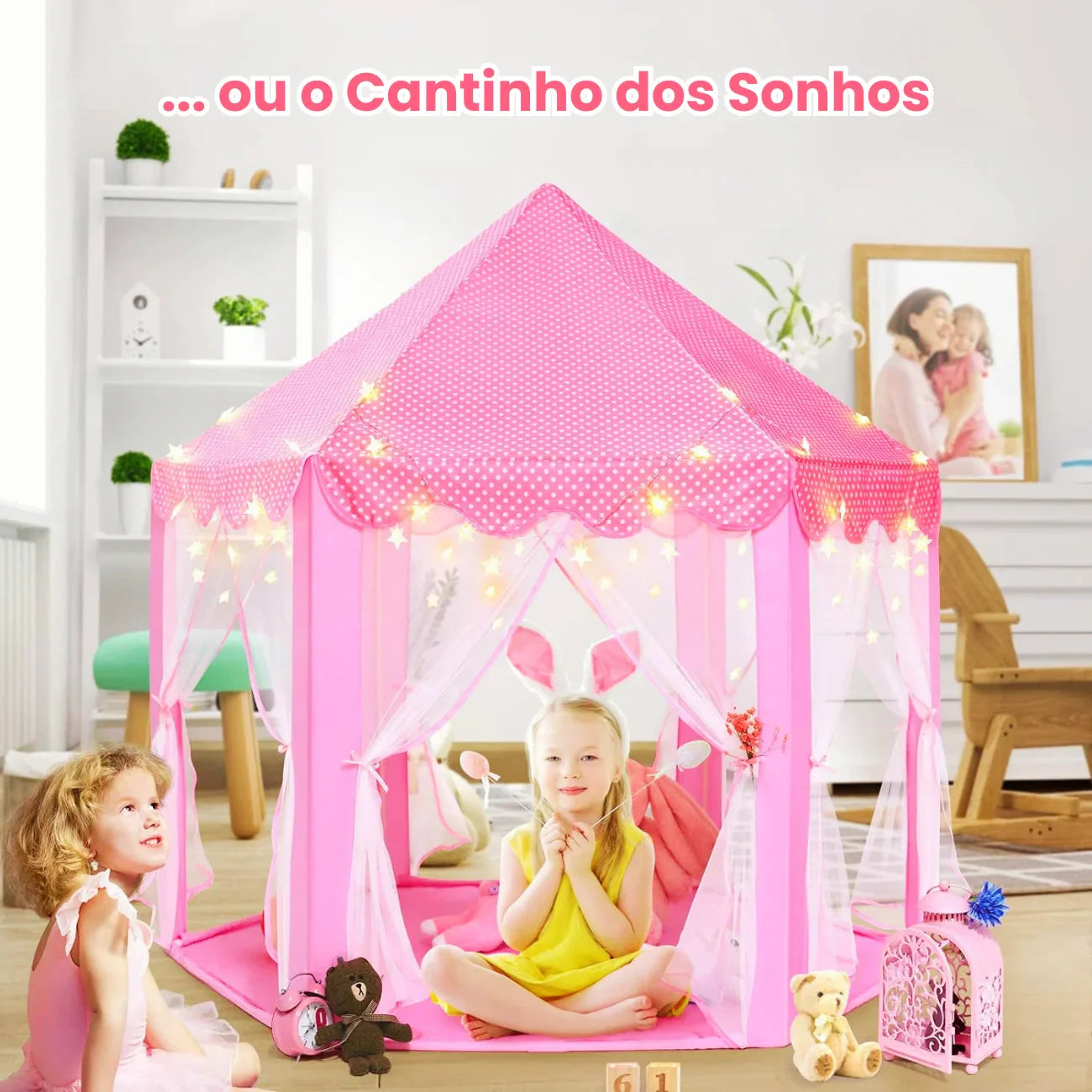 Tenda Mágica Infantil Cabana Iluminada com LED que Estimula Imaginação e Faz de Conta