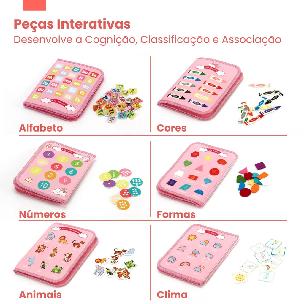 Livro Interativo Infantil Sensorial de Feltro Quiet Book 7 em 1 Montessori