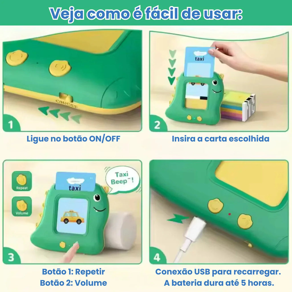 Brinquedo para Aprender Inglês: Leitor de Cartões Bilíngue com 224 Palavras