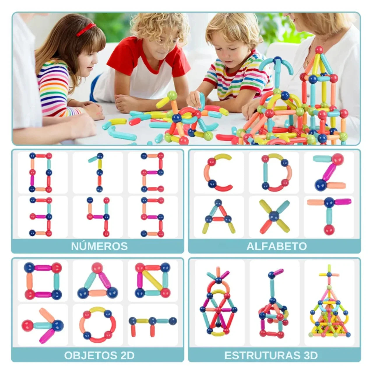 Brinquedo Blocos de Montar Magnéticos para Coordenação Motora e Raciocínio