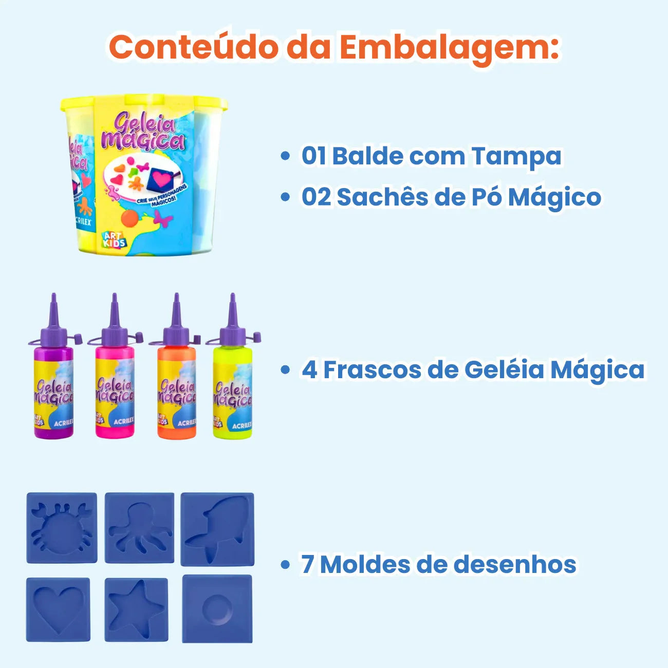 Brinquedo Kit Geleia Mágica Colorida Balde Grande Squishy Divertido