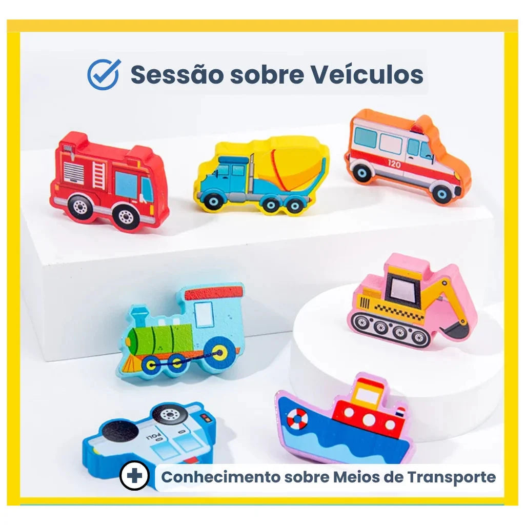 Brinquedo Tabuleiro Pedagógico Montessori 63 Peças em Madeira