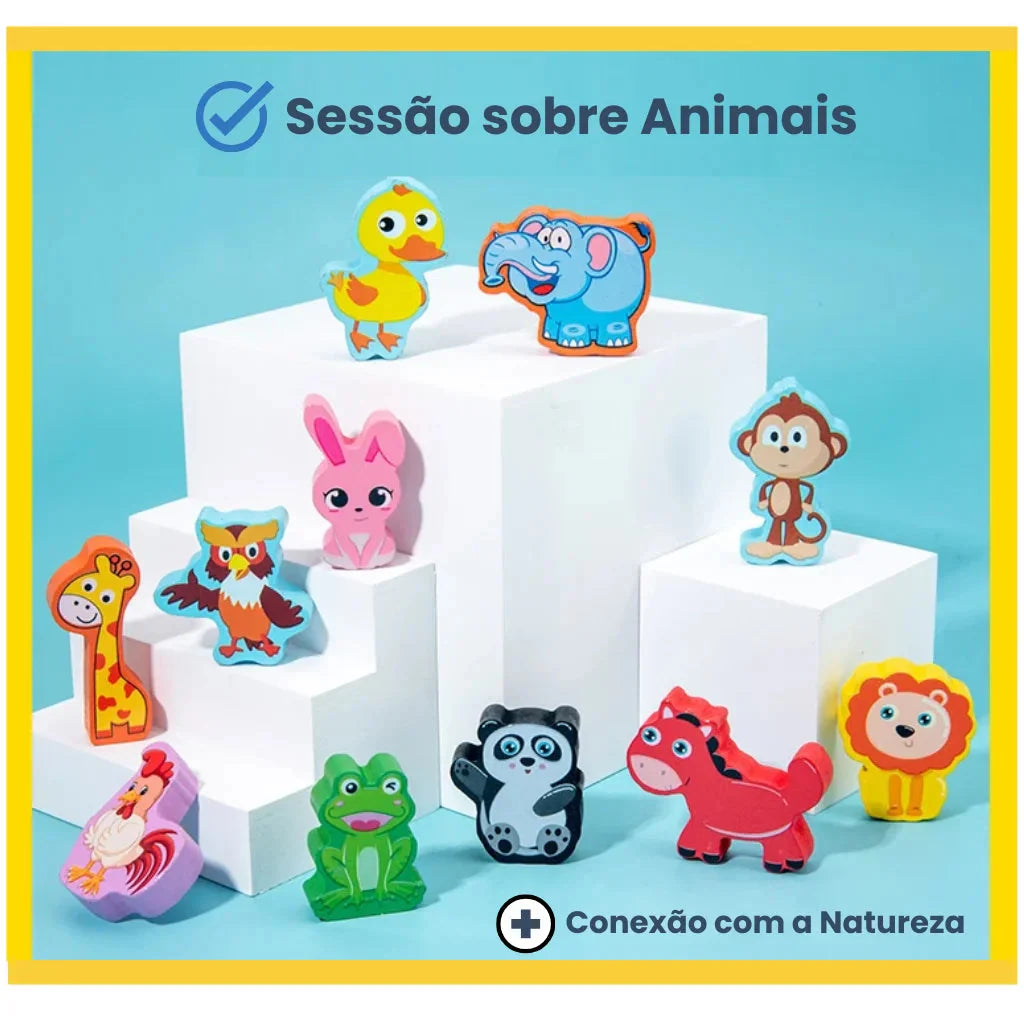 Brinquedo Tabuleiro Pedagógico Montessori 63 Peças em Madeira