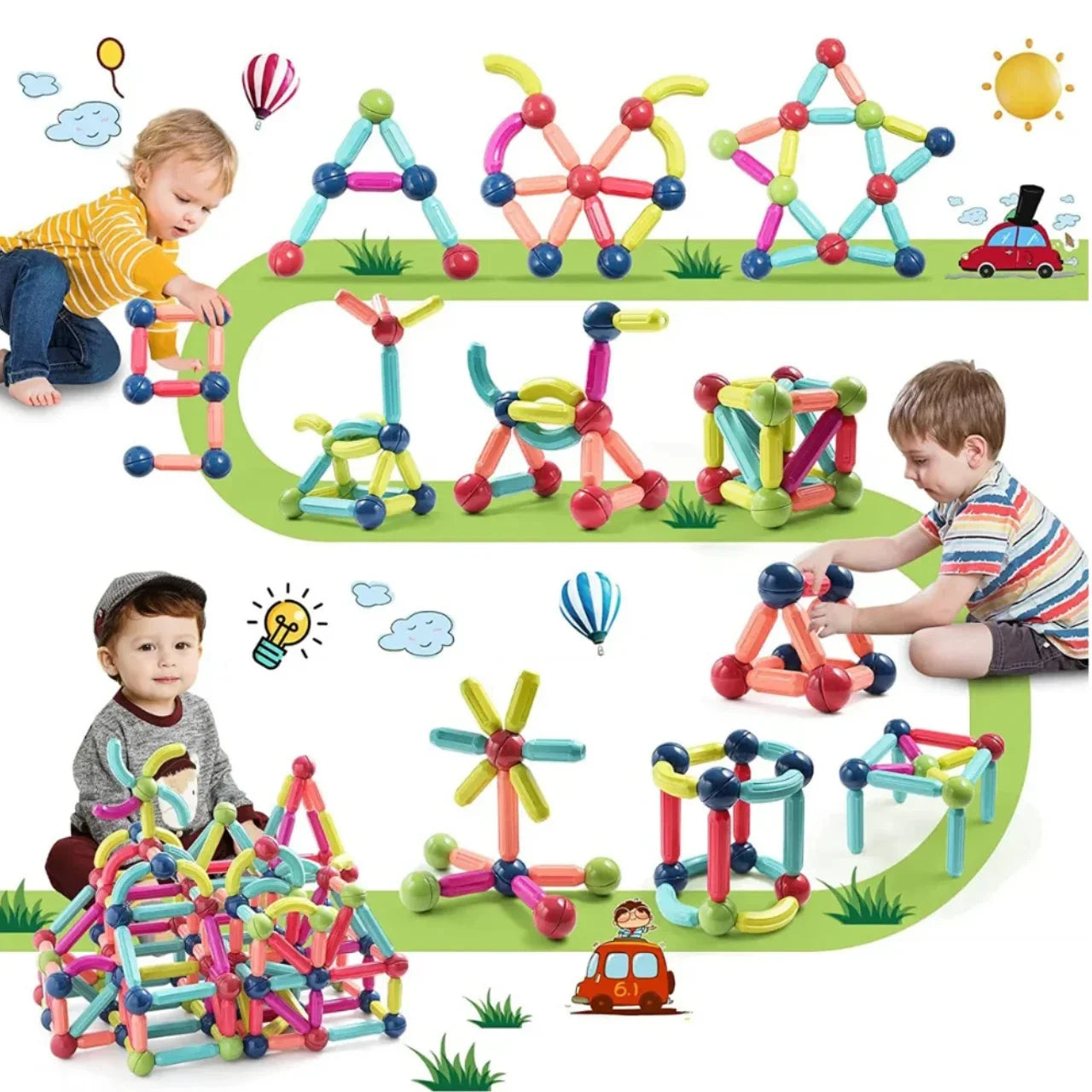 Brinquedo Blocos de Montar Magnéticos para Coordenação Motora e Raciocínio
