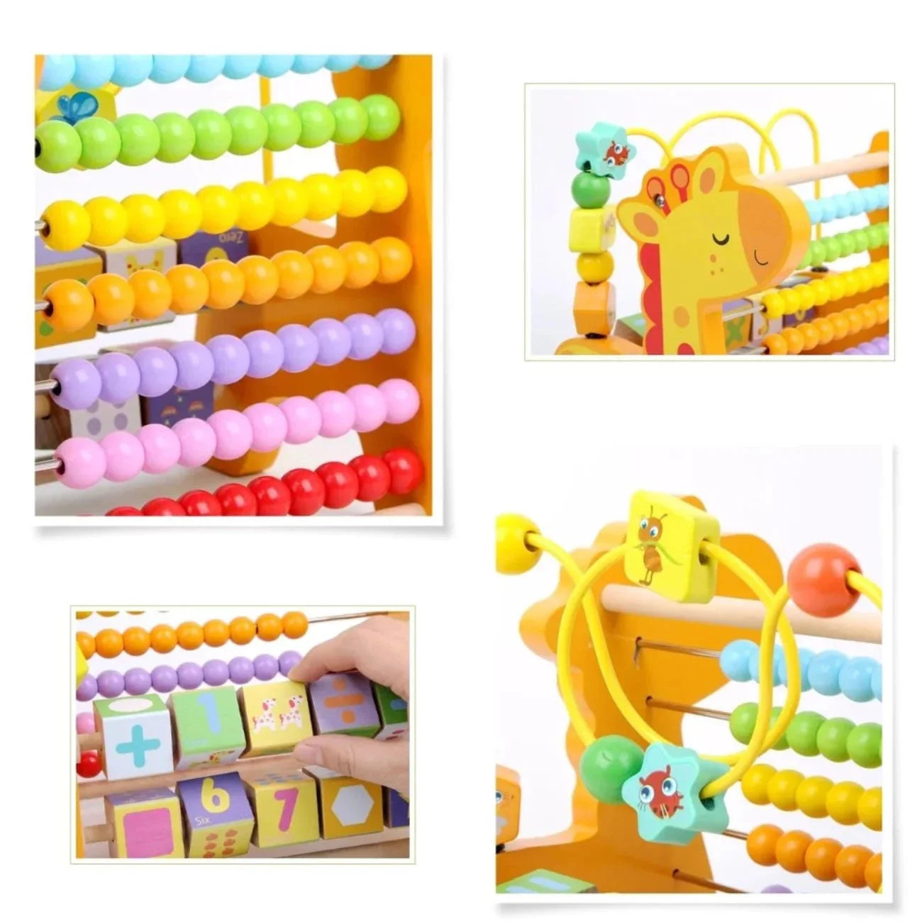 Brinquedo Educativo 3 em 1 Montessori: Ábaco Colorido, Aramado e Cubos Didáticos