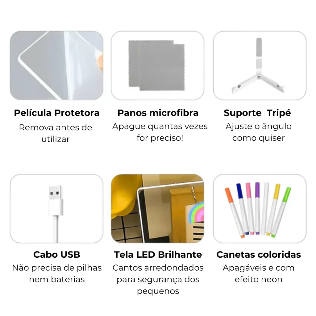 Quadro Mágico LED Infantil para Escrever e Desenhar LuzPad