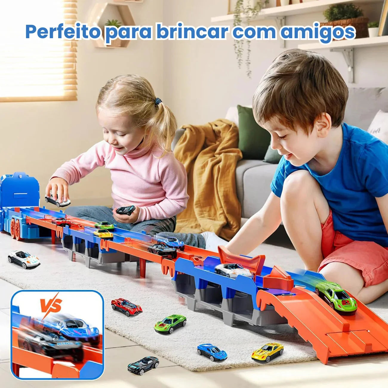 Caminhão Cegonha Brinquedo Dinossauro REX Devorador com Pista de Lançamento 3 em 1