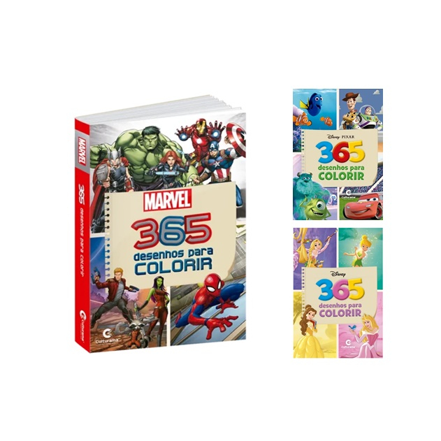 🎨Kit 365 Desenhos - Disney Turma Mônica Heróis Vingadores Princesas Marvel