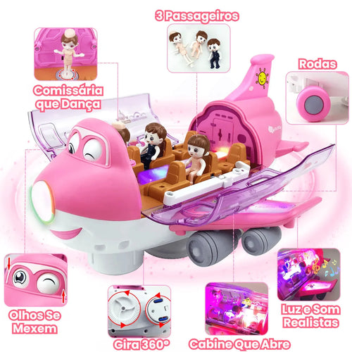 Avião de Brinquedo que Gira 360º Bate e Volta com Luzes e Som Realista