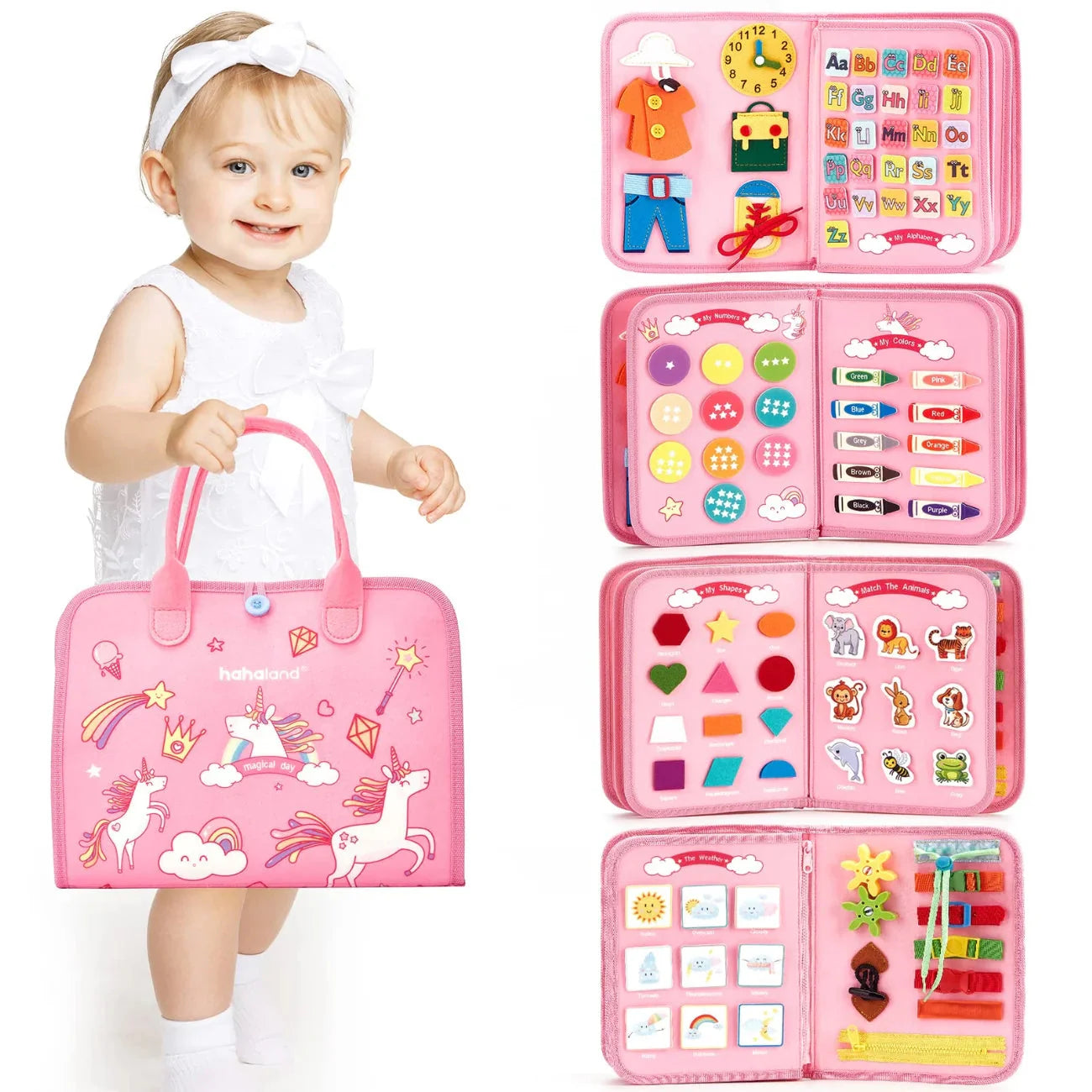 Livro Interativo Infantil Sensorial de Feltro Quiet Book 7 em 1 Montessori