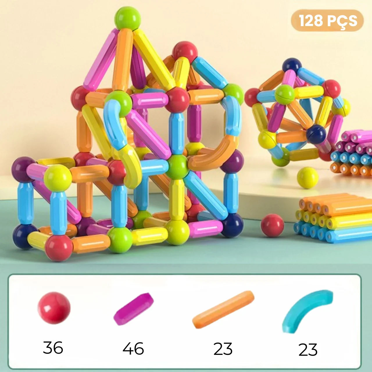 Brinquedo Blocos de Montar Magnéticos para Coordenação Motora e Raciocínio